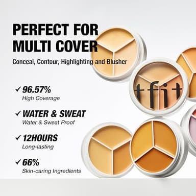 TFIT Multi-Use Pot Concealer - Triple Palette | High-Pigmented, Full Coverage & Crease-Proof | Korean Concealer for Dark Circles, Redness & Blemishes (01 Neutral, 0.52 Oz) - Image 4
