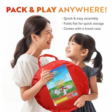 Playz 5-Piece Kids Play Tents Crawl Tunnels and Ball Pit Popup Bounce Playhouse Tent with Basketball Hoop for Indoor and Outdoor Use with Red Carrying Case - Image 5