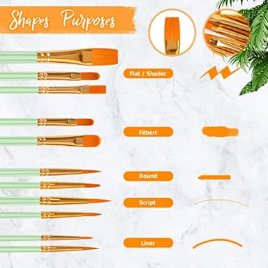 Soucolor Acrylic Paint Brushes Set, 20Pcs Round Pointed Tip Artist Paintbrushes for Acrylic Painting Oil Watercolor Canvas Boards Rock Body Face Nail Art, Halloween Pumpkin Ceramic Crafts Supplies - Image 2