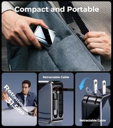 [New GaN Super Fast Charging] 3 in 1 Retractable Wall Charger, [Dual Cables] for Lightning and PD USB C, USBC Port, Foldable Plug, Compact Travel Multi Charging Block for iPhone 16, Samsung, iPad - Image 8