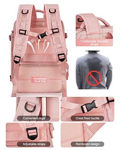 VGCUB Large Travel Backpack Bag for Women Men,Carry on Backpack,17 Inch Laptop Business Work Waterproof Backpack with Laptop Compartment,Person Item Flight Approved,Mochila de Viaje,Pink - Image 7