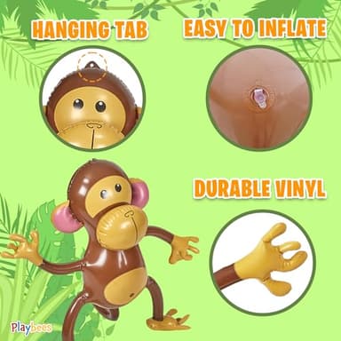 Playbees Large Inflatable Monkey 27" - 3 Pack Blow Up Animal Party Favors - Inflatables Jungle Decor, Monkeys for Baby Shower, Safari Birthday Kids & Toddlers Decorations, Kids Animal Party Supplies - Image 6
