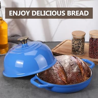 Tioncy Enameled Bread Dutch Oven with Lid for Sourdough Baking 5 Quart Round Cast Iron Dutch Oven Pot Bread Bakers for Kitchen Homemade Cookware Gifts Roasting Frying Cooking Stewing(Blue) - Image 4