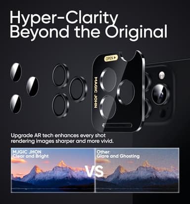 MAGIC JOHN for iPhone 16 Pro Max/16 Pro Camera Lens Protector [Alignment Kit&1:1 Invisible Perfect Fit] 9H Aerospace Tempered Glass Anti-Scratch Durable, Individual Cover Ring, Case Friendly, Set of 2,Black - Image 4
