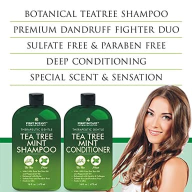 First Botany Tea Tree Mint Shampoo & Conditioner for Men & Women - Pure Tea Tree & Peppermint Oil - Fights Hair Loss, Dandruff, Lice & Itchy Scalp, Promotes Hair Growth - Sulfate Free - 16 Fl Oz x 2 - Image 5