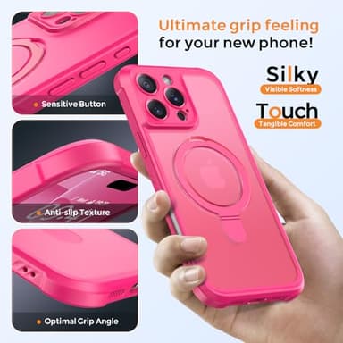 MOCCA Design for iPhone 16 Pro Max Case with Magnetic Invisible Stand [Full Camera Protection] [Compatible with Magsafe] Military Drop Shockproof Translucent Matte Phone Case Cover 6.9",Hot Pink - Image 6