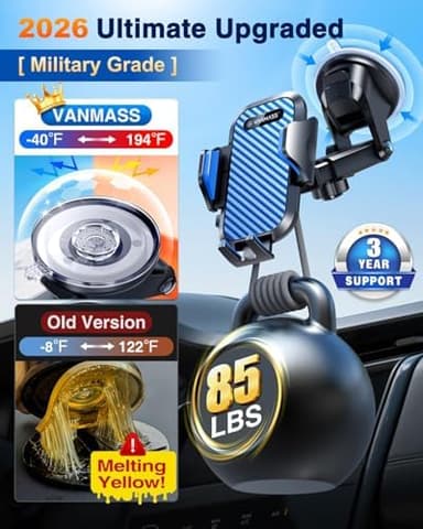 VANMASS Phone Holders for Your Car 2026 Ultimate Phone Mount Military-Grade Windshield Dashboard Vent【Newest Best Strongest】 Cell Phone Car Mount for iPhone 16 Pro Max 15 Samsung Android,Blue - Image 5