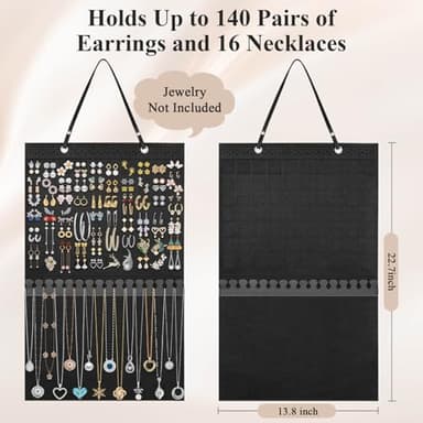Caffox Hanging Jewelry Holder, Large Earrings Necklaces Organizer Storage for Earrings, Necklaces, Bracelets, Enamel Pins and Ankles, Jewelry Display Storage Hanger for Wall, Closet and Door - Image 2