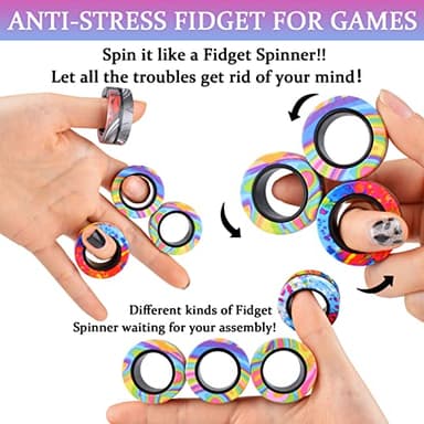 Cevioce 9Pcs Magnetic Rings Fidget Toy Set, ADHD Anxiety Magnetic Fidget Toys Adults Fidget Spinner Rings for Relief, Christmas Stocking Stuffers Gifts for 8+ Year Old Teen Boy Adults - Image 4