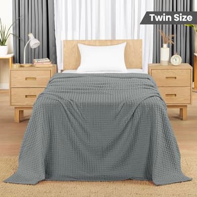 Utopia Bedding Cool Grey 100% Cotton Waffle Blanket 300 GSM [Twin - 90x72 Inch] Soft Lightweight Breathable Bed Blanket for All Season - Image 2