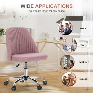 DUMOS Office Desk Chair, Modern Cute Rolling Vanity Swivel Task Chairs with Wheels, Comfortable Back Seat Armless for Home, Bedrooms, Office, Study, Student, Adults, Make-up, Dressing Room, Pink - Image 8
