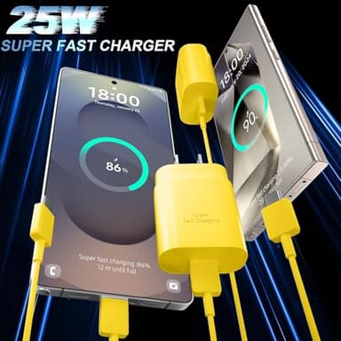 USB C Fast Charger, 25W Samsung Charger Super Fast Charging 6.6FT Type C Cord Android Phone Charger Block for Samsung Galaxy S24/S24 Ultra/S24+/S23 Ultra/S23/S23+/S22/S21/S20/Note 10/Note 20, Yellow - Image 4