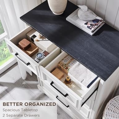 ACCOHOHO 6 Drawer Dresser, Farmhouse Chest of Drawers for Bedroom, 44" Tall Dresser with Large Metal Handles, Wood Drawer Organizer for Living Room, Hallway, Closet - White - Image 3