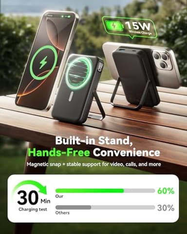 LENUTO for Magsafe Battery Pack 10000mAh Power Bank with Foldable Stand Portable Charger,PD 22.5W Fast Charge,Travel Essential Wireless Charger for iPhone 17/16/15/14/13/12 Series–Black - Image 6