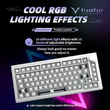 DrunkDeer A75 Rapid Trigger Mechanical Keyboard TKL Aluminum Case Wired Magnetic Switch Compact 82Keys RGB No Keycap,with Knob,Sliver White - Image 3