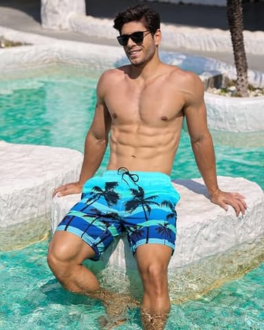 OlyPegic Men's Swim Trunks Board Shorts Mens Bathing Suit Beach Shorts Quick Dry Swimwear Swimsuit with Compression Liner Men 2 in 1 Swim Trunks Men 7 Inch with Zipper Pock (Coconut Tree) - Image 5