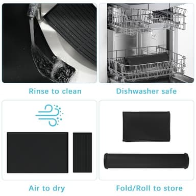 Golener Silicone Coffee Mat Set - 24" x 16" Coffee Bar Mat for Countertop, Kitchen Station Pad Accessories Fit Under Coffee Maker or Machine, Dish Drying Mat, Heat Resistant Kitchen Gadget, Black - Image 6