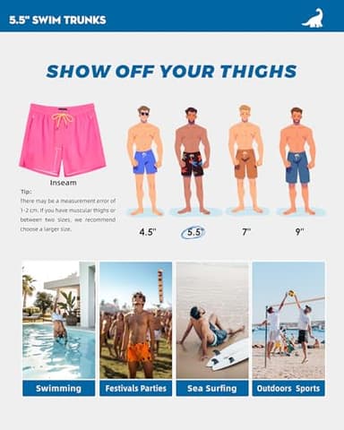 SURF CUZ Mens Swim Trunks with Compression Liner Mens Swimming Trunks 5 Inch Bathing Suit with Zipper Pockets Quick Dry Swim Shorts Pure Bright Pink Large - Image 8