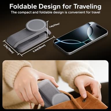 Eazpower 3 in 1 Foldable Wireless Charging Station for MagSafe, Nightstand Magnetic Charger Stand for iPhone 16 15 14 13 Pro Max, Travel Charging Dock with Night Light for Apple Watch/AirPods (Gray) - Image 3