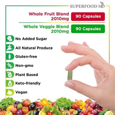Superfood MD Fruits & Veggies Supplement - Whole Food Natural Superfoods - with Aloe Vera - Soy Free- 90 Count (Pack of 2) - Image 7