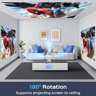 Mini Projector With WiFi and Bluetooth, 180 Rotatable Portable, 150" Smart With Android TV 11, 1080P Support Decoding Projectors 4K, 2.4G/5G WiFi6, Auto Keystone for Home Outdoor Proyector, White - Image 7