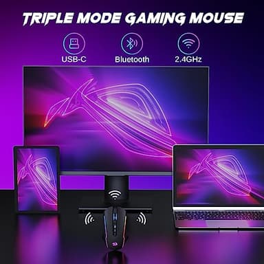 Redragon Wireless Gaming Mouse, Tri-Mode 2.4G/USB-C/Bluetooth Mouse Gaming, 12000 DPI, RGB Backlit, Fully Programmable, Rechargeable Wireless Computer Mouse for Laptop PC Mac, Black - Image 2
