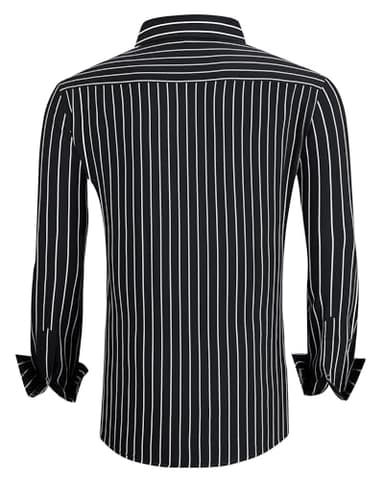 Alex Vando Mens Button Down Shirts Wrinkle Free 4-Way Stretch Print Business Casual Shirt,Black Stripe,L - Image 2