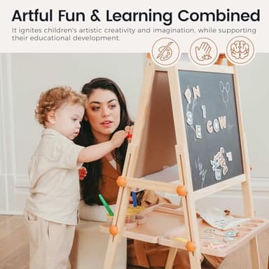 Tiny Land Easel for Kids, Double-Sided Magnetic Easel, Adjustable Wooden Kids Art Easel with Paper Roll, Learning-Toy for 3,4,5,6,7,8 Years Old Boy & Girls - Image 5