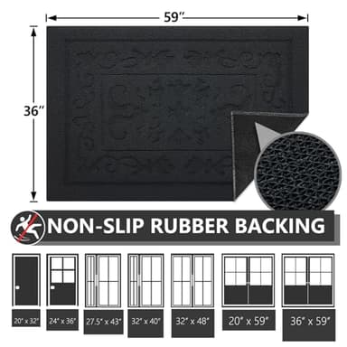 FONEYI Indoor Door Mat 36" x 59", Dirt Trapper Door Mats Non-Slip Entryway Rugs Washable, Absorbent Resist Dirt Welcome Mat, Low Profile Inside Floor Mats for Front Back Door and Entryway, Black - Image 2