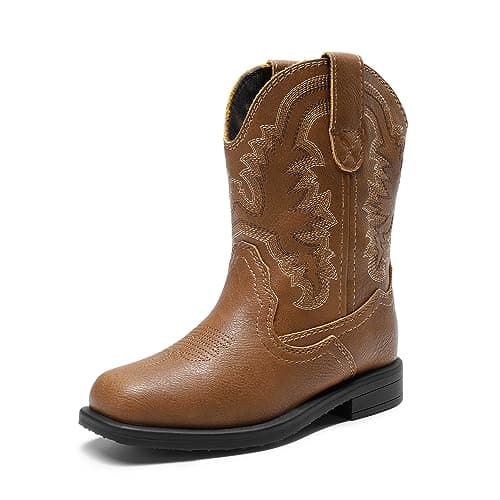 DREAM PAIRS Little Boys Girls Kids Cowboy Boots Western Square Toe Riding Mid Calf Boots Sdbo2307K Brown Size 11 Little Kid - Image 1