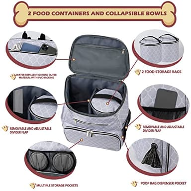 BAGLHER Dog Travel Bag Backpack, Airline Approved Pet Supplies Backpack, Dog Travel Backpack with 2 Silicone Collapsible Bowls and 2 Food Baskets DLWhite - Image 2