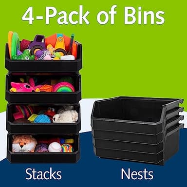 ReadySpace Plastic Containers for Organizing and Storage Bins for Closet, Kitchen, Office, Garage or Pantry Organization, Stackable Bins, Extra Large (14.8" x 16.5" x 7"), 4-Pack, Black - Image 2