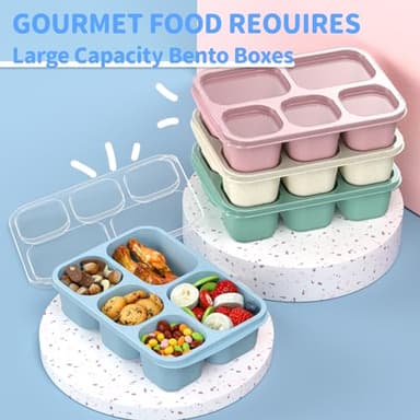 Bento Box Adult Lunch Box - 4 Pack, 5 - Compartment Meal Prep Container for Kids, Reusable Food Storage Snack Containers - Stackable for School, Work, and Travel (Wheat(Green/Blue/Pink/Beige)) - Image 4