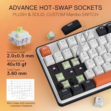 Redragon K689 PRO Wireless Gasket RGB Gaming Keyboard, 108 Keys Mechanical Keyboard w/Extra 4 Hotkeys, Upgraded Hot-swappable Socket, 3-Layer Noise Dampening, Round PBT Keycaps, Custom Linear Switch - Image 5