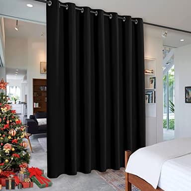 RYB HOME Blackout Thermal Insulated Blind Curtains, Noise Reduce Barrier for Nursery, Portable Curtain for Sliding Glass Door/Storage/Space Room Divider, 7 ft Tall x 8.3 ft Wide, Black, 1 Panel - Image 1