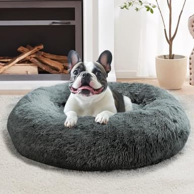 JOLLYVOGUE Calming Dog & Cat Bed for Large Dogs, Anti-Anxiety Donut Cuddler Cozy Soft Round Bed with Anti-Slip Bottom, Fluffy Faux Fur Plush Cushion Beds for Medium Dogs (36") - Image 1