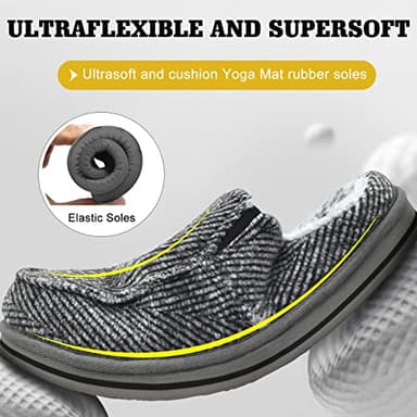 ONCAI Slipper for Men 2025 with Arch Support,Cotton-Blend Memory Foam House Slippers for Man Warm Strips Fluff Plush Wool-like Clogs with Rubber Sole Grey Size 12 - Image 6