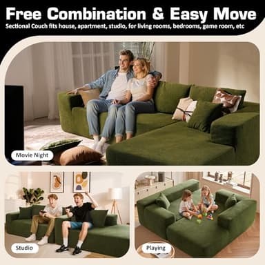 106" Cloud Sectional Couch with Chaise Lounge,L Shaped Modular Modern Sofa,Comfy Velvet Fluffy Couches with Deep Seat,No Assembly Required Couch for Living Room (Right,Cloudy Velvet,Green) - Image 5