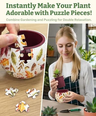 PieceRelax 3D Puzzle Planter 80 Pieces - Flower Pot - Dancing Leaves in Fall, Home Decor Flower Pots for Indoor Cactus, Succulents Pots [K1108] - Image 2