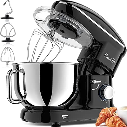 Facelle Stand Mixer, 660W 6 Speed Electric Kitchen Mixer with Pulse Button, Attachments include 6.5QT Bowl, Dishwasher Safe Beater,Dough Hook,Whisk & Splash Guard for Dough,Baking,Cakes,Cookie(Black) - Image 1
