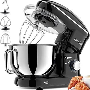 Facelle Stand Mixer, 660W 6 Speed Electric Kitchen Mixer with Pulse Button, Attachments include 6.5QT Bowl, Dishwasher Safe Beater,Dough Hook,Whisk & Splash Guard for Dough,Baking,Cakes,Cookie(Black) - Image 1