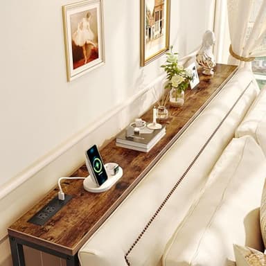 SUPERJARE 70 Inch Console Table with Outlet, Sofa Table with Charging Station, Narrow Entryway Table, Skinny Hallway Table, for Living Room, Rustic Brown - Image 2