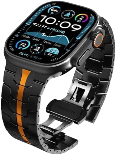 Wingle Stainless Steel Bands for Apple Watch Band Ultra 3/2/1 Band Ultra 49mm Series 11 10 46mm 45mm 44mm 42mm SE 3/2/1 Series 9 8 7 6 5 4 3 Men, Classy Business Rugged Metal iWatch Bands,Black/Orange - Image 3