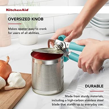 KitchenAid Classic Multifunction Can Opener and Bottle Opener Easy to Use, Razor Sharp Stainless Steel Cutting Wheel, Soft Ergonomic Handles, Aqua Sky - Image 7