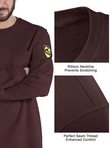 PTAHDUS FR Shirts for Men, 7.1oz Flame Resistant Clothing Long Sleeve FRC Welding Shirts, NPFA2112 100% Cotton Fire Retardant Clothes(7.1oz Burgundy,3X-Large) - Image 2