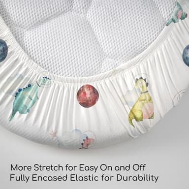 Bassinet Sheets for Baby Girl Boy, 3 Pack Soft Breathable Baby Bassinet Mattress Sheets Fit for Hourglass Oval Cradle, Moses Basket Rectangle Mattress (Dinosaur) - Image 5