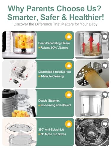 MOMYEASY Baby Food Maker, Multifunction Processor Chopper Grinder, Baby Food Steamer and Puree Blender in-One, with Bottle Warmer, Auto Cooking & Grinding with Touch Control Panel - Image 3