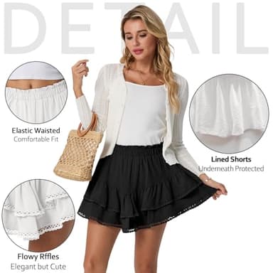 Lepunuo Womens Shorts High Waisted Skorts Flowy Skirt with Short Underneath Tennis Skirts Plus Size A - Black - Image 2