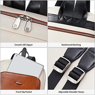 BOSTANTEN Leather Laptop Backpack for Women,15.6 inch Computer Backpack Purse College Daypack Work Travel Bag Beige-brown - Image 6