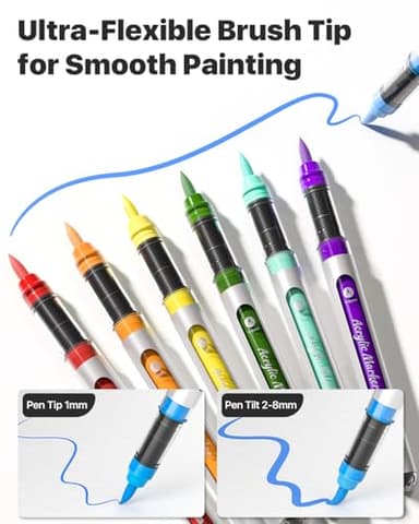 JusArt 36 Colors Acrylic Paint Markers with Canvas Bag, Water-Based Paint Pens with Automatic Ink Control for DIY Halloween Crafts, Waterproof Brush Tip Markers for Pumpkin, Rock, Wood, Fabric, Glass - Image 4